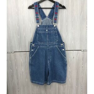 Tommy Hilfiger Vintage 90s Denim Overalls Shorts Men Large Logo Straps Blue L